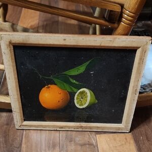 VINTAGE ....Framed Citrus Art Print - Orange and Green